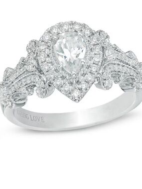 Vera Wang Pear-Shaped Halo Silver Ring with Clear Stones